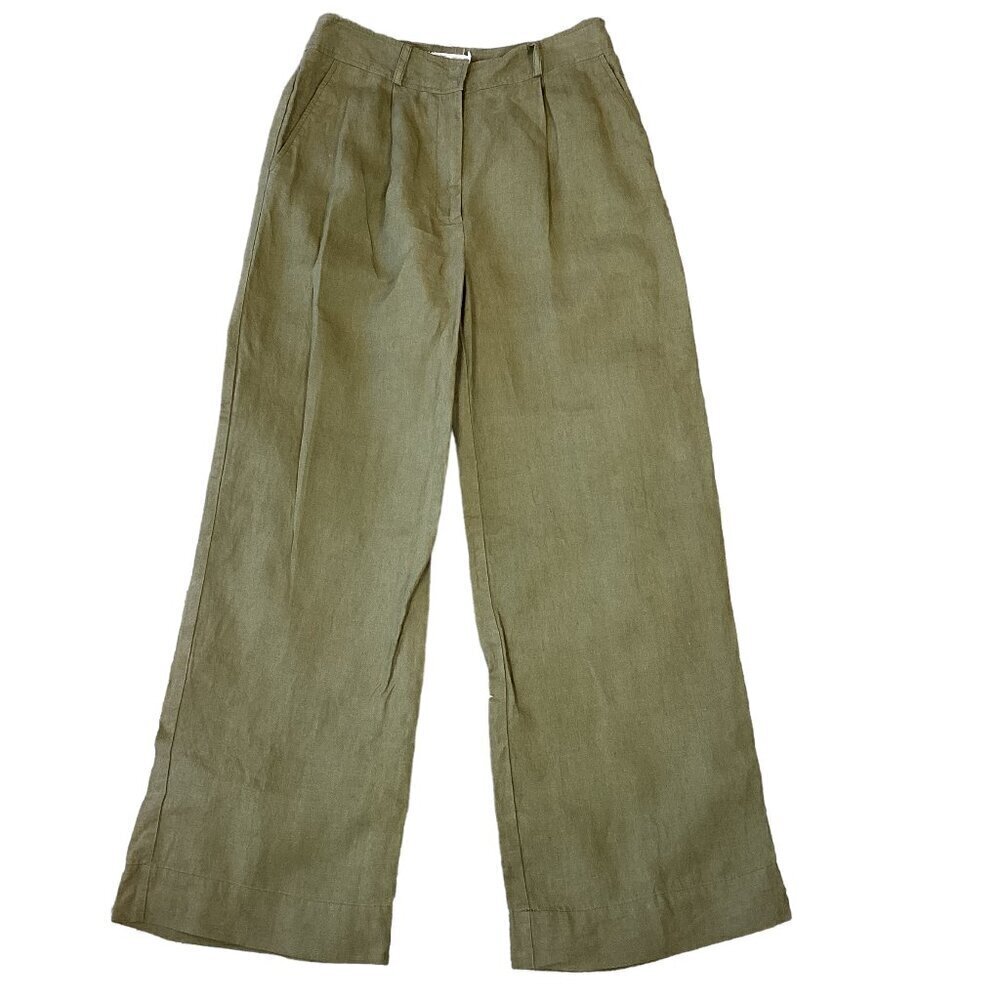 Monoprix Premium Cropped Pleated Trouser Pant FR Sz 36/US 4-6 Khaki‎ Olive 298H